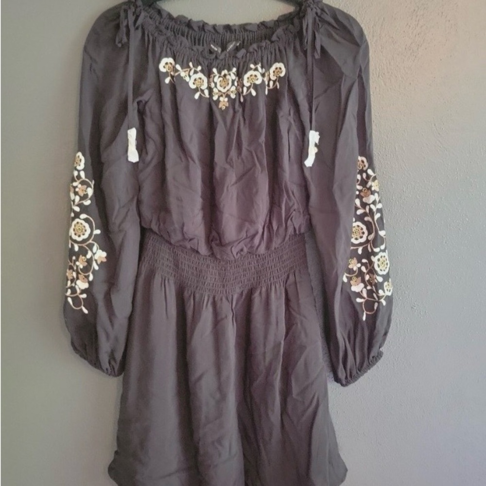 White House Black Market Embroidered Off-Shoulder Black Women's Dress boho